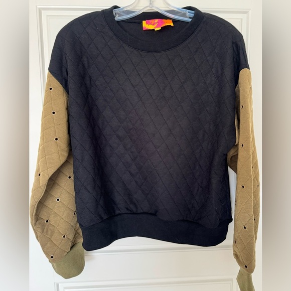 Revolve English Rose Quilted Sweatshirt Black‎ & Army Cotton Blend Small New - Picture 1 of 7